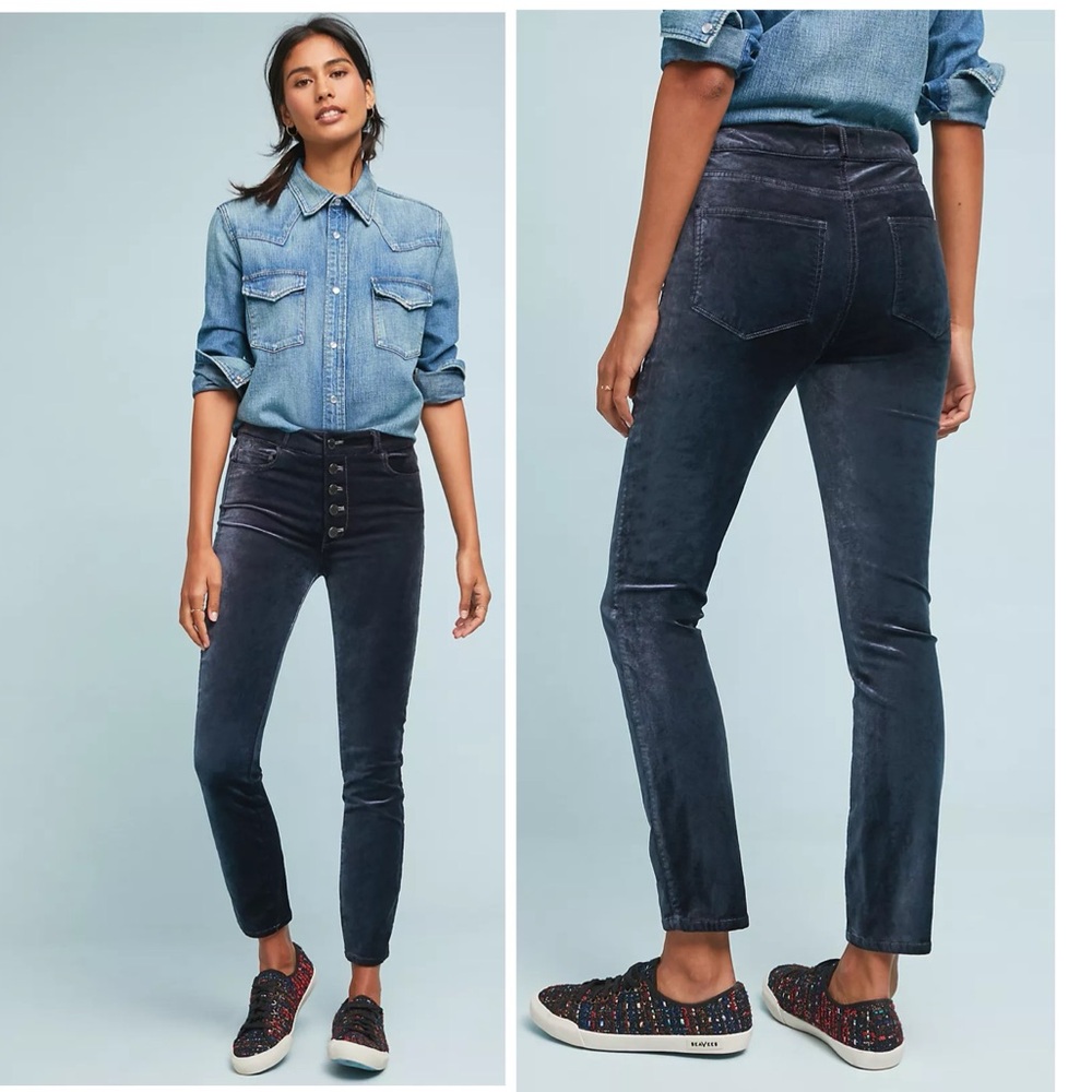 PAIGE Hoxton Ankle Peg Leg Button Fly Jeans in Velvet - Navy 28 Waist